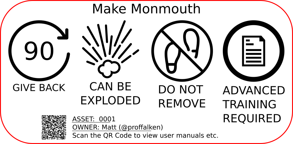 An example asset sticker for an item on loan to Wye Make